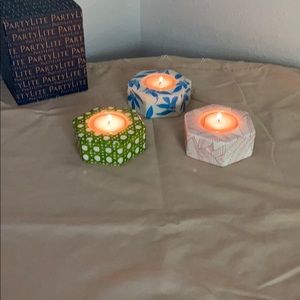 Ceramic hexagon tea light trio by Partylite
